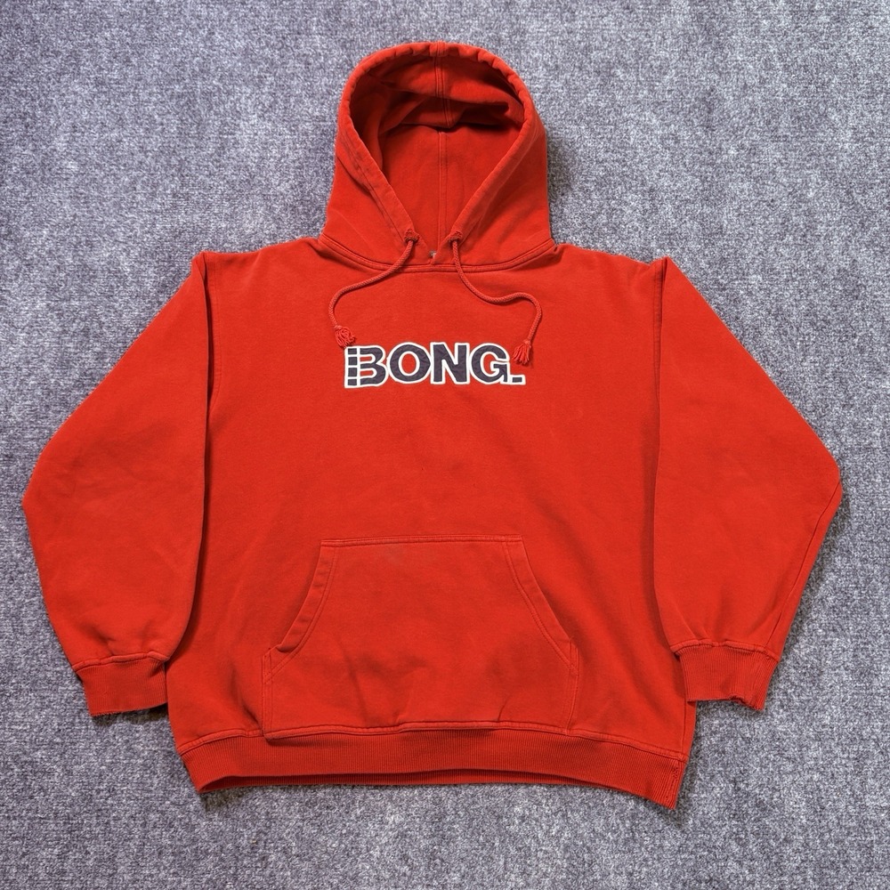 Vintage Billabong BONG Hoodie Men's Medium Red Embroidered Surf Skateboard Y2K